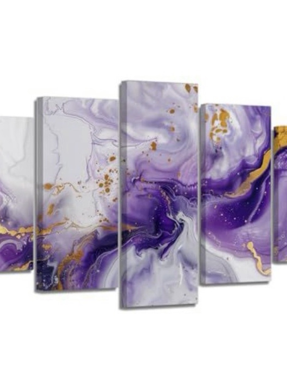 Abstract Purple and Gold Marble Wall Art - 5 Panel